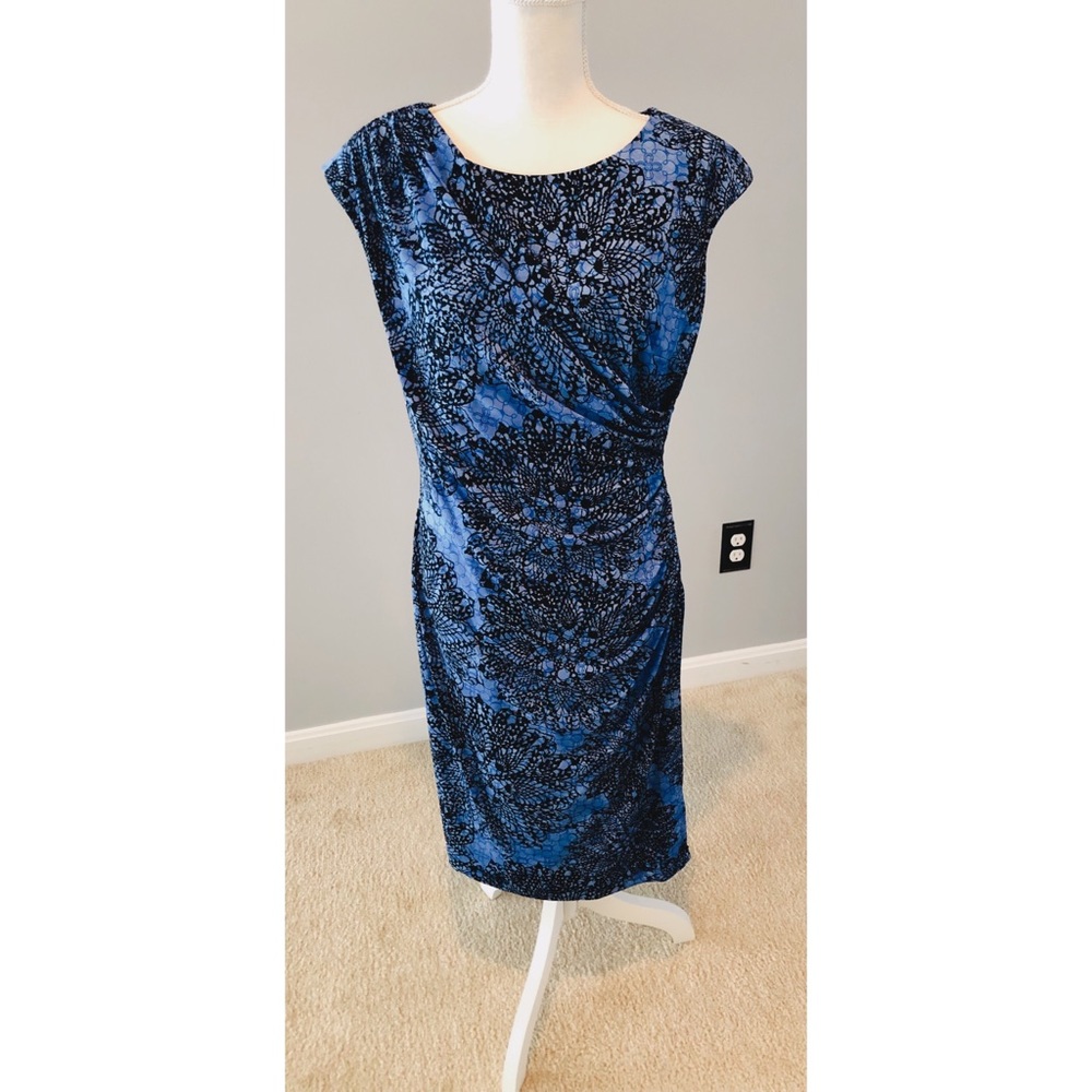 Blue and black patterned dress. Size 12.